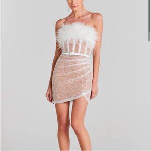 NADINE MERABI White Sequin Mini Dress